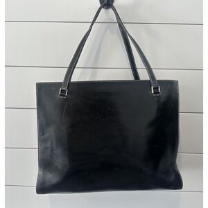 Kate Spade Vintage Black Smooth Leather Medium Elegant Slim Tote Bag